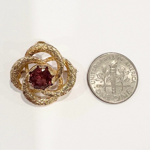 Vintage 14K Gold Pink Tourmaline Brooch Pendant: Celtic Clover Design - Picture 10 of 12